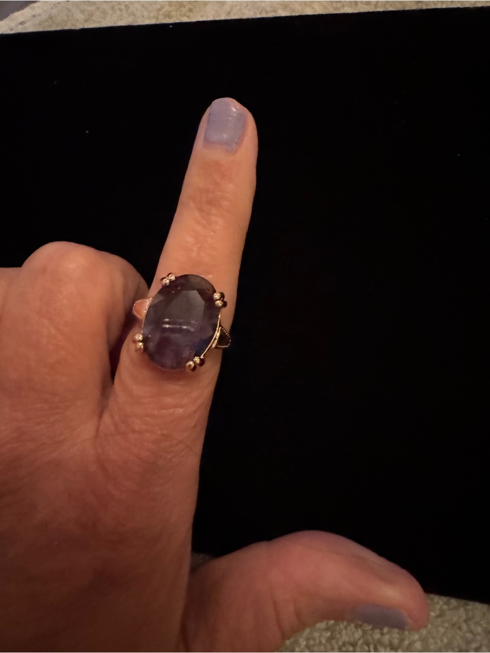 Gold Ring with Purple Oval Gemstone - Women Jewelry